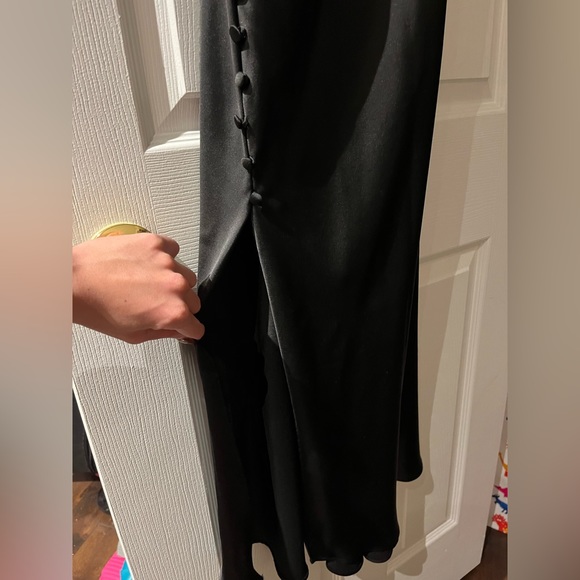 ZARA Black Slip Dress - cowl neck, leg slit, size small - Picture 4 of 7